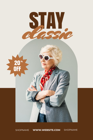 Ontwerpsjabloon van Pinterest van Klassieke outfits voor ouderen met korting en slogan