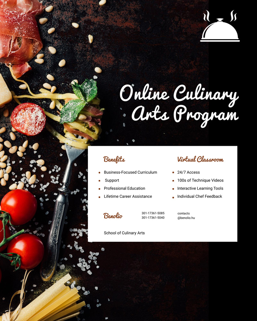 Culinary Courses Ad with Foods on Black Poster 16x20in – шаблон для дизайну