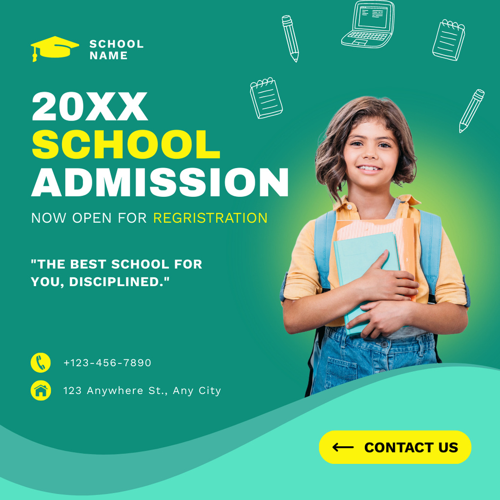 School Admission Registration Announcement on Turquoise Instagram – шаблон для дизайну