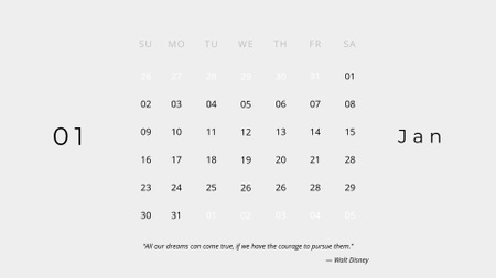 Inspirational Phrase about Dreams Calendar Design Template