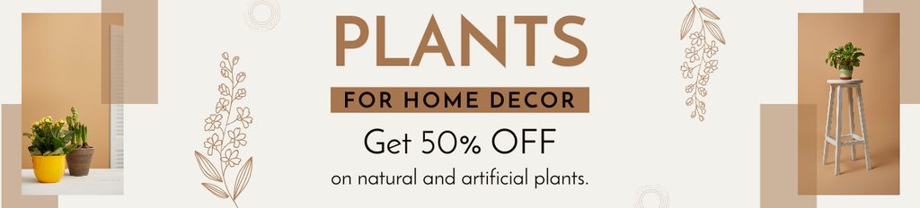 Designvorlage Plants for Home Decor Beige für Ebay Store Billboard