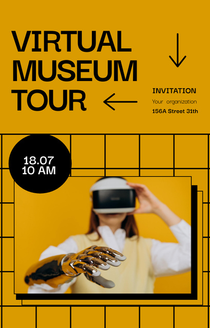 Virtual Museum Tour Announcement on Orange Invitation 4.6x7.2in Design Template