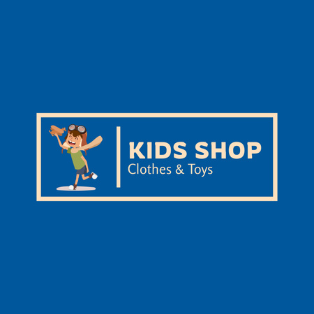 Boy Playing with Airplane from Toy Store Animated Logo Design Template