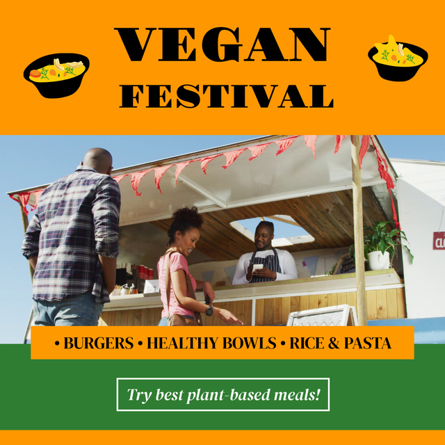 Vegan Food Festival With Burgers Announcement Animated Post Šablona návrhu