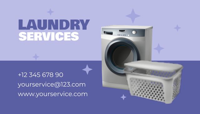 Platilla de diseño Offer of Discounts on Laundry Services on Purple Business Card US