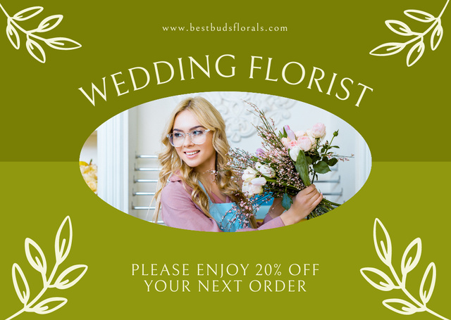 Plantilla de diseño de Discount on Wedding Florist Services Card 