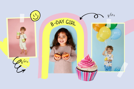 Plantilla de diseño de linda niña de cumpleaños Mood Board 