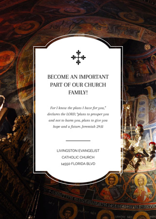 Ontwerpsjabloon van Postcard 5x7in Vertical van Kerk verwelkomende gebeden met uitzicht op de oude kathedraal