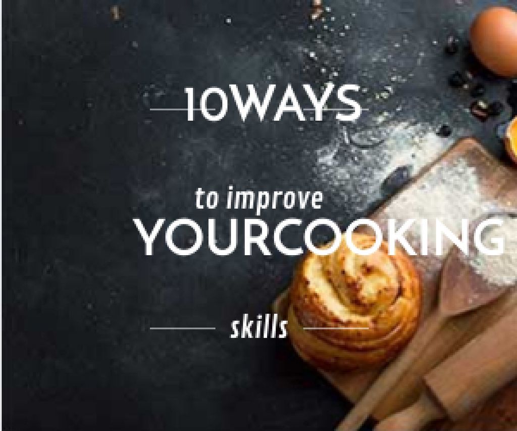 Improving Cooking Skills poster with freshly baked bun Medium Rectangle Design Template