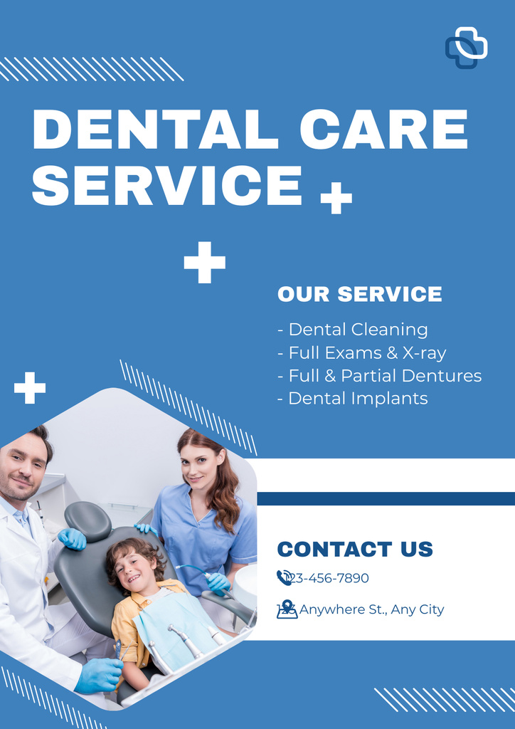 Dental Care Service Ad with Kid in Chair Poster tervezősablon