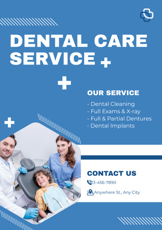 Dental Care Service Ad with Kid in Chair Poster Design Template
