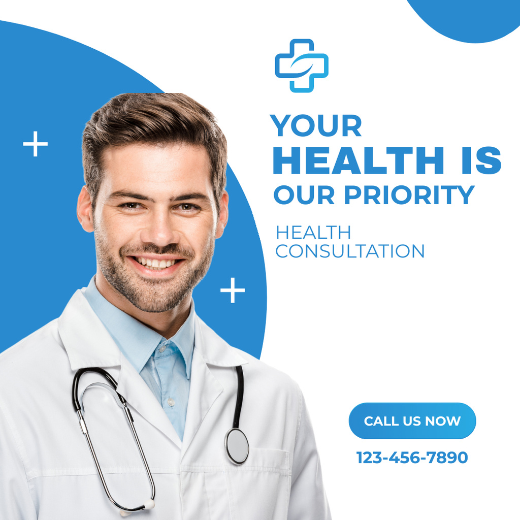 Healthcare Ad with Smiling Doctor Instagram tervezősablon