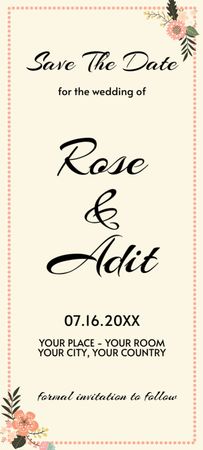 Save the Date of Beautiful Wedding Invitation 9.5x21cm Design Template