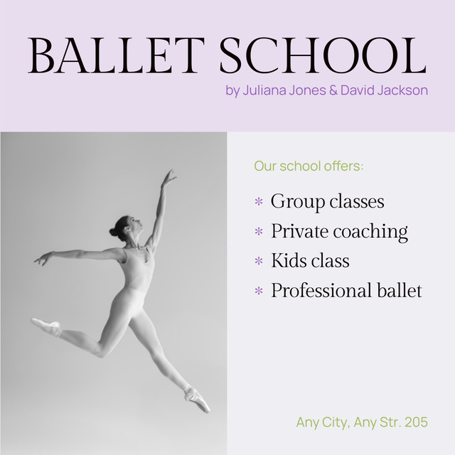 Ad of Ballet School with List of Services Instagram Tasarım Şablonu