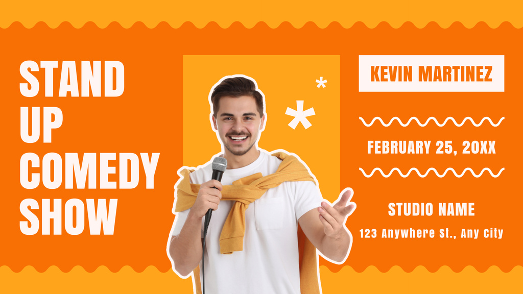 Bright Stand-up Show Ad with Smiling Performer FB event cover Tasarım Şablonu