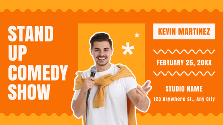 Bright Stand-up Show Ad with Smiling Performer FB event cover Design Template