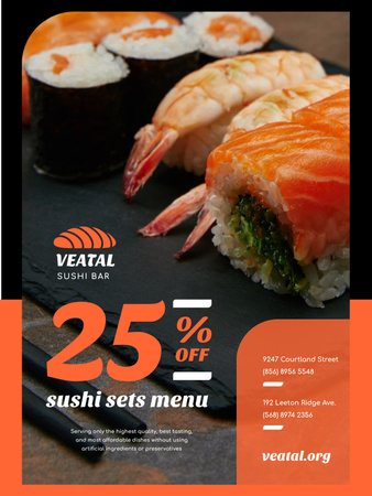 Ontwerpsjabloon van Poster US van Japanese Restaurant Offer with Fresh Sushi