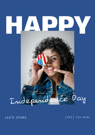 Happy USA Independence Day Greeting on Blue Poster Design Template