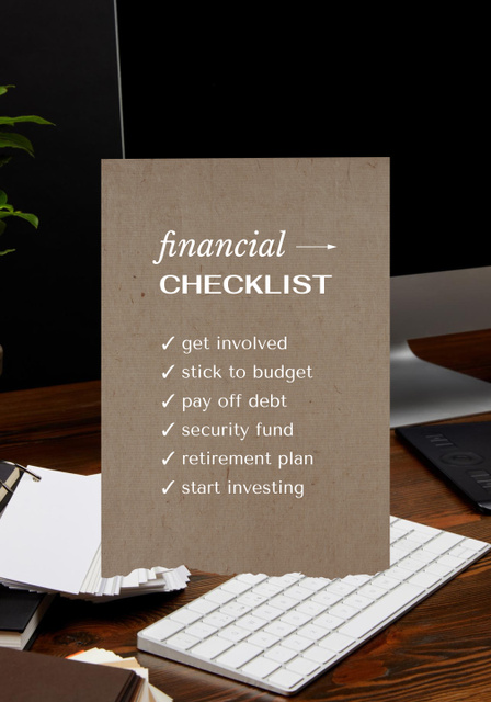Financial Checklist on Table Poster 28x40inデザインテンプレート