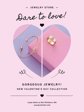 Valentine's Day Jewelry Collection Ad Poster US Tasarım Şablonu
