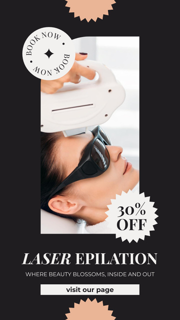 Designvorlage Offer Discounts on Laser Hair Removal of Face on Black für Instagram Story