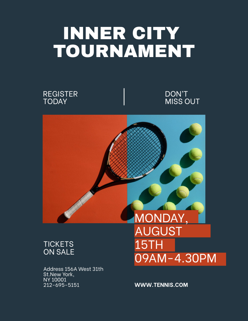 Template di design Inner Tennis Tournament Announcement with Racket Poster 8.5x11in