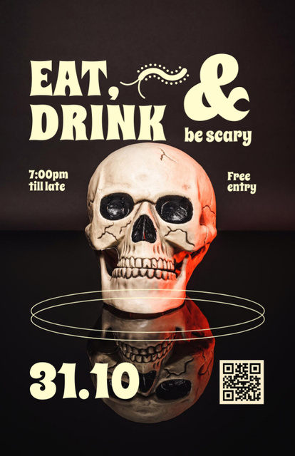 Ontwerpsjabloon van Invitation 5.5x8.5in van Halloween Party with Creepy Skull