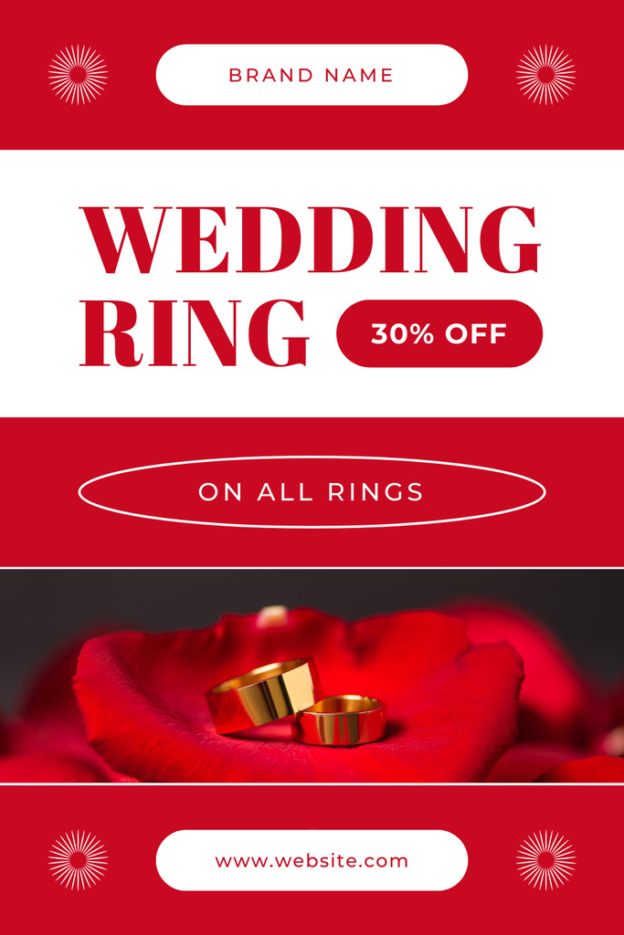 Plantilla de diseño de Jewellery Offer with Wedding Rings on Red Rose Petals Pinterest 