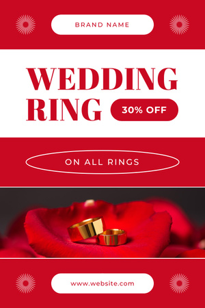 Designvorlage Jewellery Offer with Wedding Rings on Red Rose Petals für Pinterest