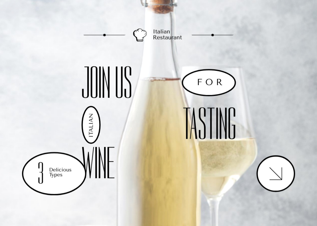 Designvorlage Wine Tasting Announcement with White Wine in Glass für Flyer 5x7in Horizontal