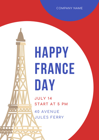 French National Day Celebration with Eiffel Tower Illustration Poster Design Template