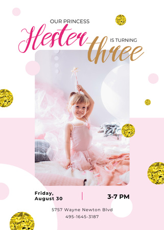 Kid Birthday Invitation Girl in Princess Dress Invitation Design Template