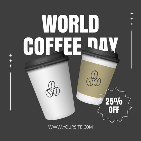 Platilla de diseño World Coffee Day Announcement with Paper Glasses Instagram