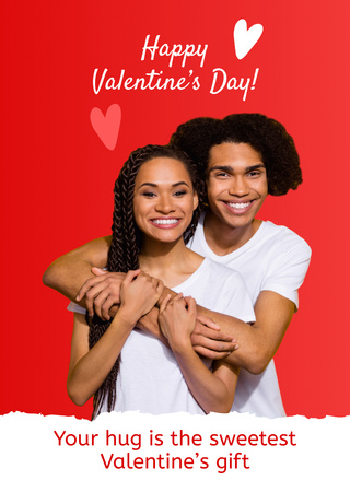 Happy Young Couple on Valentine's Day Postcard A6 Vertical Design Template