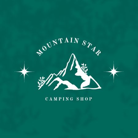 Camping Shop Ad with Mountains Illustration Logo tervezősablon
