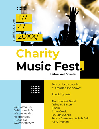 Charity Music Evening Fest Event Invitation 13.9x10.7cm Design Template