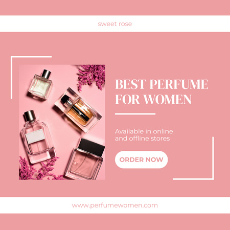 Designvorlage Weibliche Parfümanzeige mit rosa Blütenblättern für Instagram