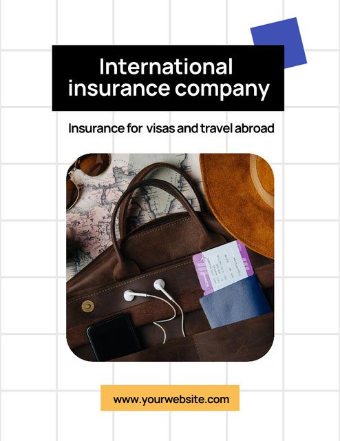 Responsible International Insurance Company Service With Travel Stuff Flyer 8.5x11in Design Template