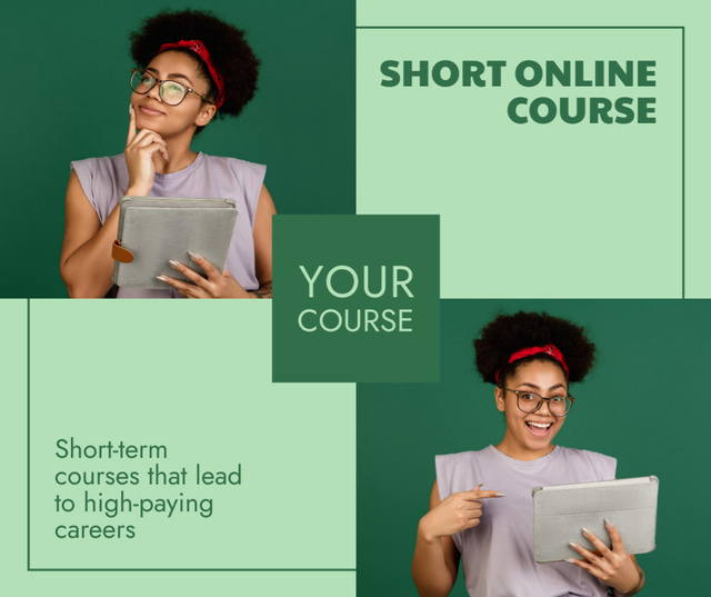 Ontwerpsjabloon van Facebook van Online Short Learning Course Promotion In Green