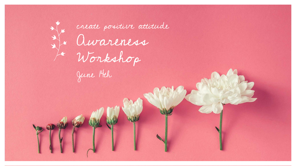 Workshop Announcement with Tender White Flowers FB event coverデザインテンプレート