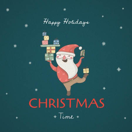 Illustrated Christmas Greeting with Santa Holding Gifts Instagramデザインテンプレート
