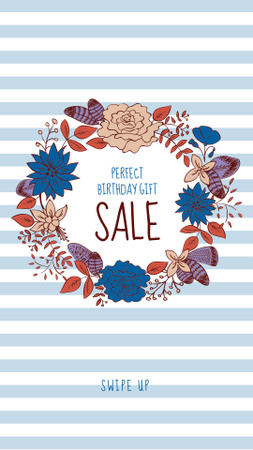 Birthday Sale Offer in Flower Wreath Instagram Story Design Template