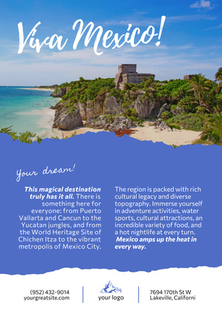 Travel Tour in Mexico with Beach View Poster 28x40in Πρότυπο σχεδίασης