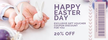Easter Discount Offer with Toy Bunnies in Hands Coupon Design Template