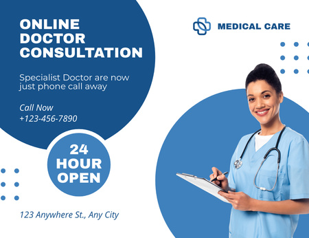 Designvorlage Anzeige von Online-Arztkonsultationen für Thank You Card 5.5x4in Horizontal