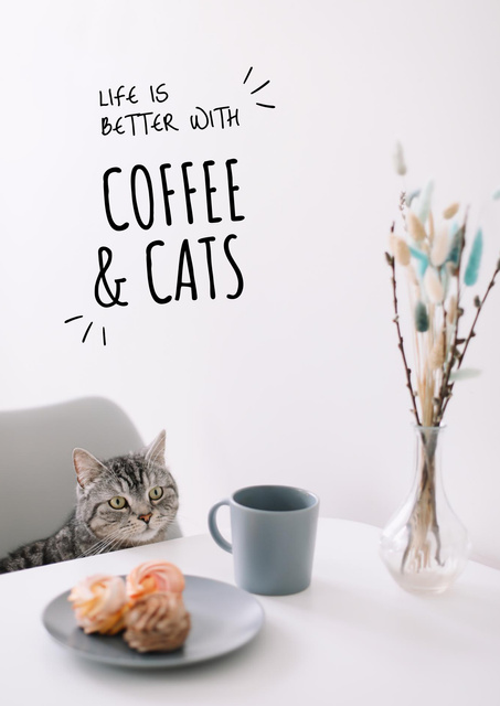 Cat with Morning Coffee Poster – шаблон для дизайна