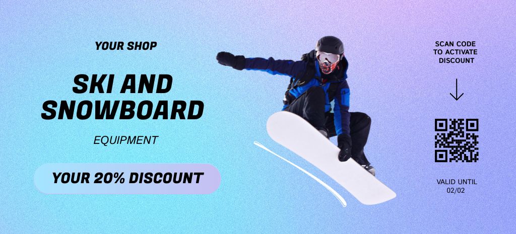 Designvorlage Sale of Ski and Snowboard Gear in Gradient für Coupon 3.75x8.25in