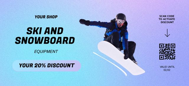 Sale of Ski and Snowboard Gear in Gradient Coupon 3.75x8.25in Πρότυπο σχεδίασης