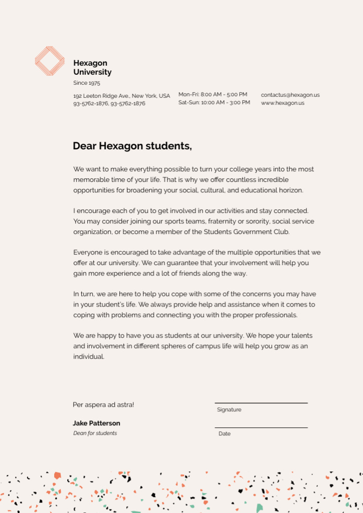 University Official Welcome Greeting on Beige Letterhead – шаблон для дизайну