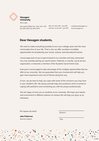 Designvorlage University Official Welcome Greeting on Beige für Letterhead